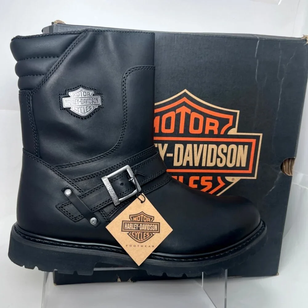 Harley Davidson Men Booker Boots Black Leather Motorcycle Boots Size 13